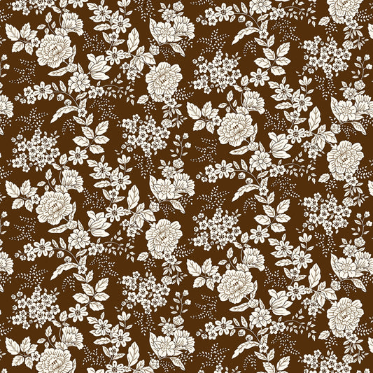 Tranquility Floral Flowers Toile Brown Kim Diehl Henry Glass Cotton Fabric