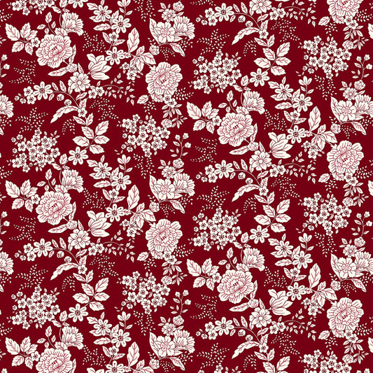 Tranquility Floral Flowers Toile Cranberry Red Kim Diehl Henry Glass Cotton Fabric