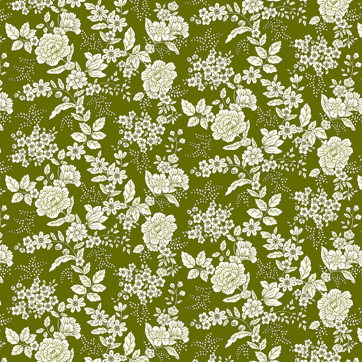 Tranquility Floral Flowers Toile Dark Green Kim Diehl Henry Glass Cotton Fabric | US Fabric Shop