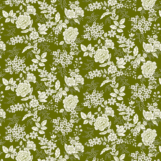 Tranquility Floral Flowers Toile Dark Green Kim Diehl Henry Glass Cotton Fabric