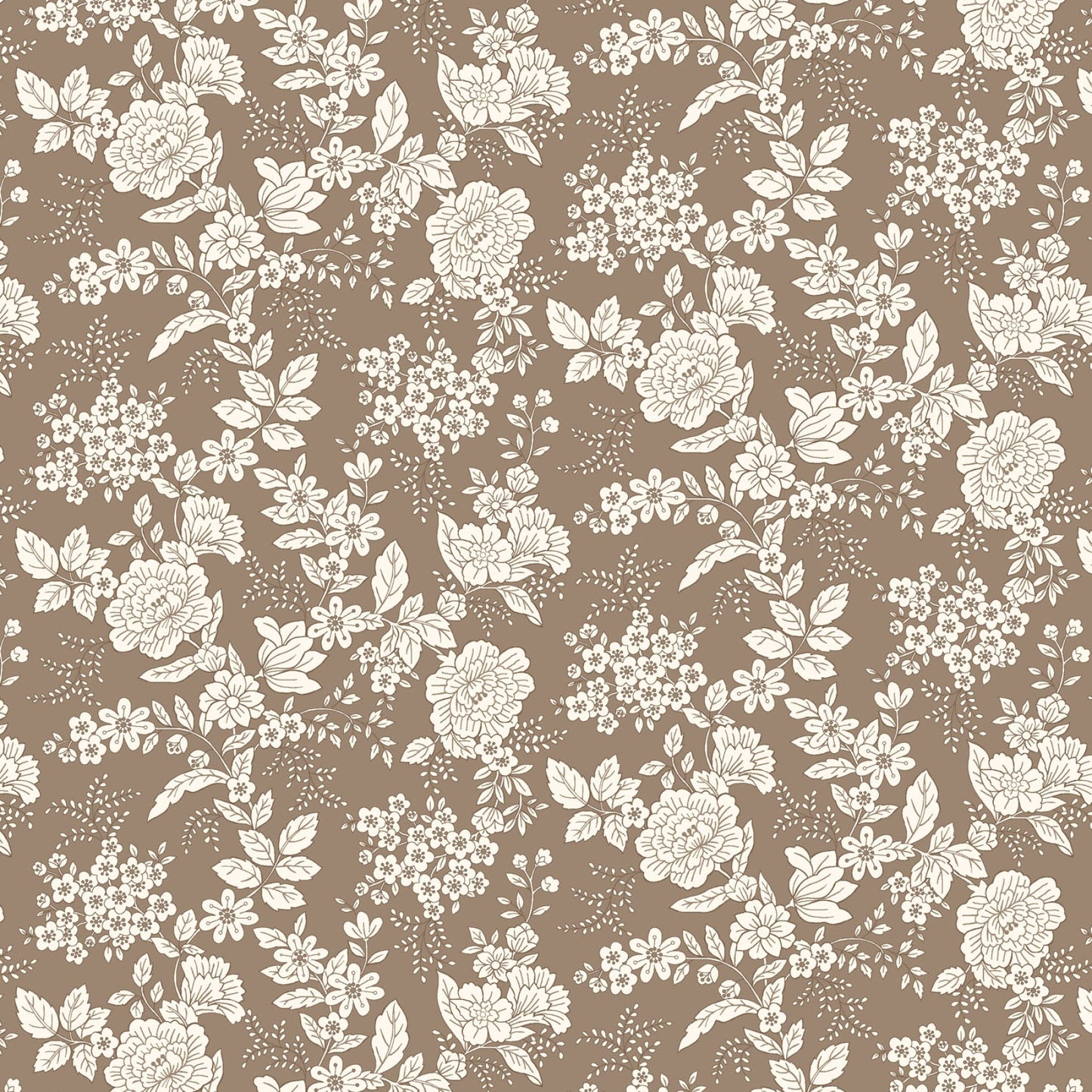 Tranquility Floral Flowers Toile Dark Taupe Kim Diehl Henry Glass Cotton Fabric