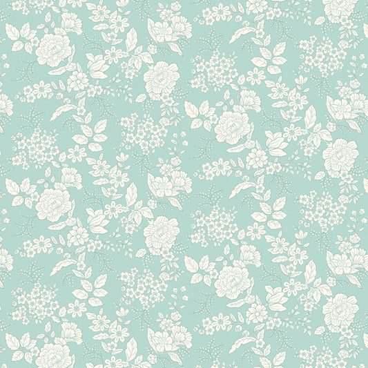 Tranquility Floral Flowers Toile Light Aqua Blue Kim Diehl Henry Glass Cotton Fabric