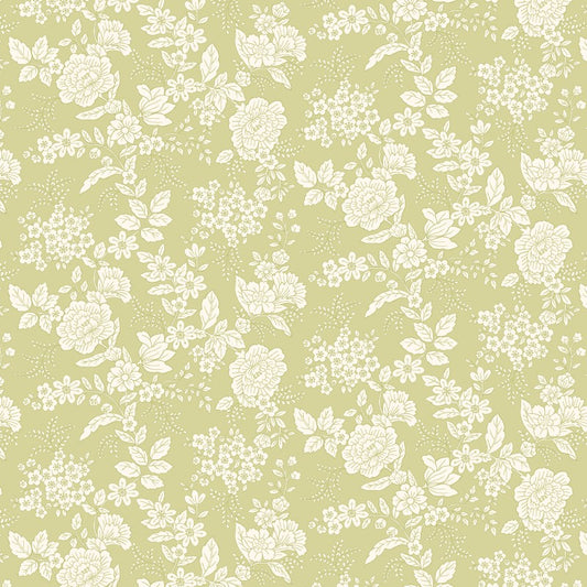 Tranquility Floral Flowers Toile Light Green Kim Diehl Henry Glass Cotton Fabric