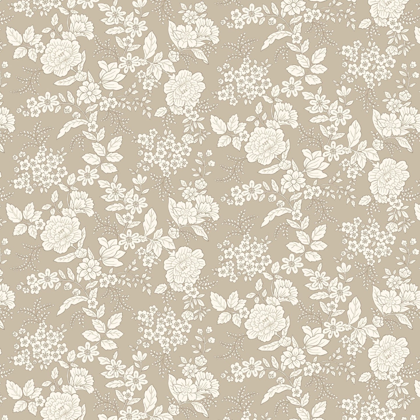 Tranquility Floral Flowers Toile Taupe Gray Kim Diehl Henry Glass Cotton Fabric