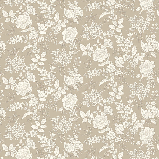 Tranquility Floral Flowers Toile Taupe Gray Kim Diehl Henry Glass Cotton Fabric