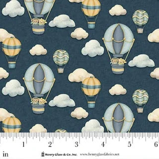Traveling Teddies Hot Air Balloon Teddies Dark Blue Shelly Comiskey Henry Glass Cotton Fabric HG-2422-77