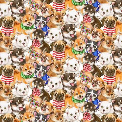 Trendy Pups Packed Puppy Tan Kayomi Harai Studio E Cotton Fabric