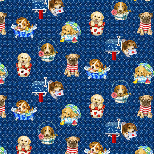 Trendy Pups Pups Allover Navy Kayomi Harai Studio E Cotton Fabric