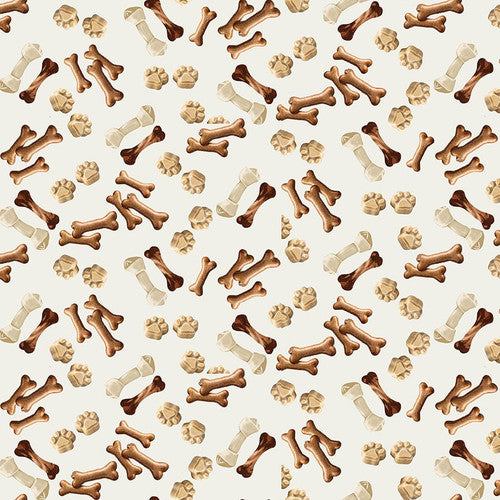 Trendy Pups Tossed Allover Bones Ecru Cream Kayomi Harai Studio E Cotton Fabric