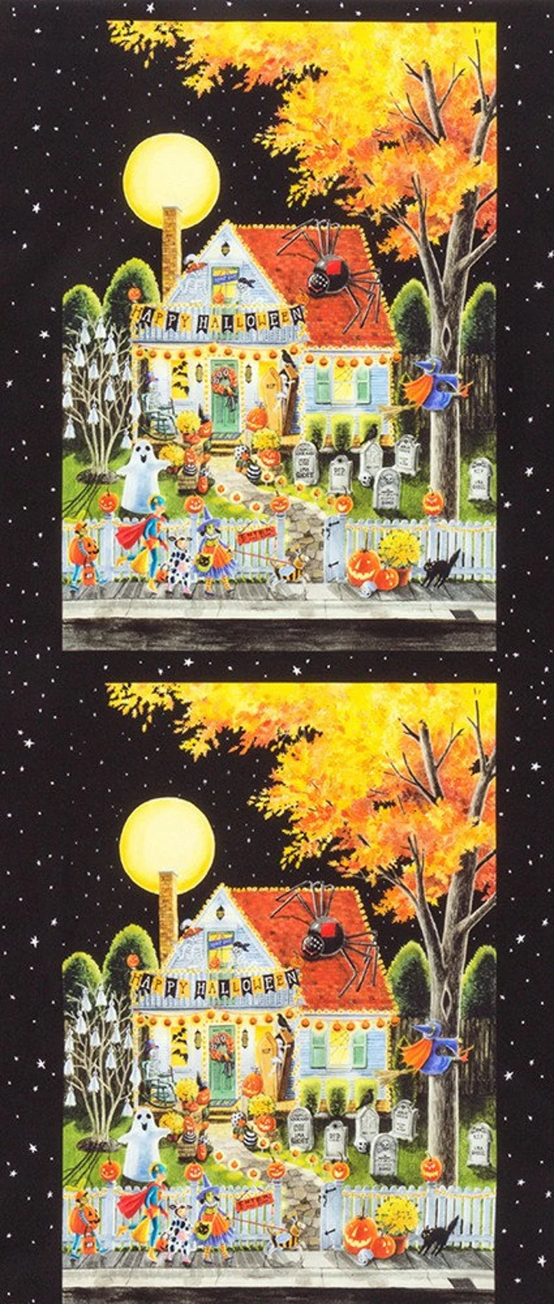 Trick Or Treat Halloween Panel 24” Licorice Black Nutshell Design Inc Robert Kaufman Cotton Fabric