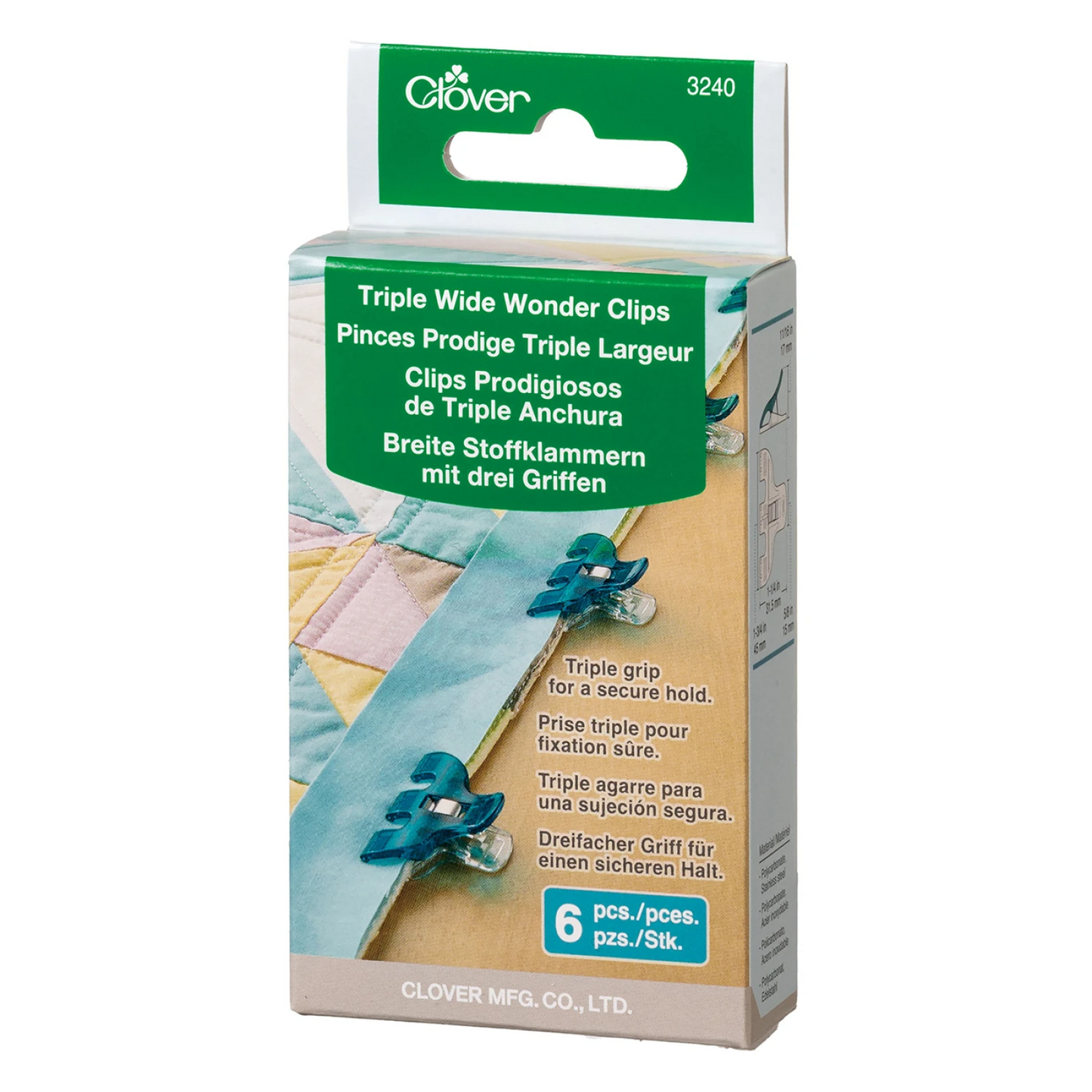 Triple Wide Wonder Clips 6pc Clover Needlecraft CN-3240C