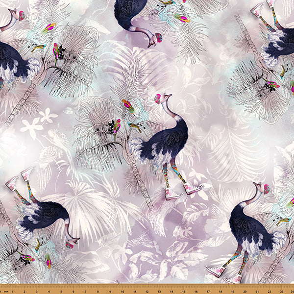 Tropic Walk Floral Ostrich Tossed Purple Haze Hoffman Fabrics Cotton Fabric