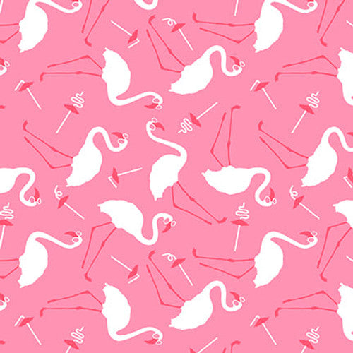 Tropical Bird Bath Tossed Flamingos and Silly Straws Pink Beth Reed Studio E Cotton Fabric