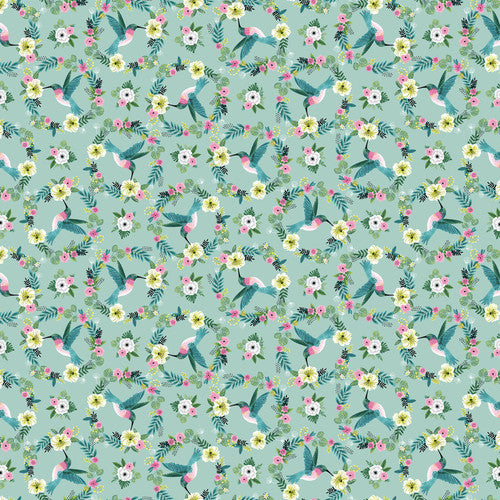 Tropical Menagerie Hummingbird Aqua Green Sharon Lee Studio E Cotton Fabric