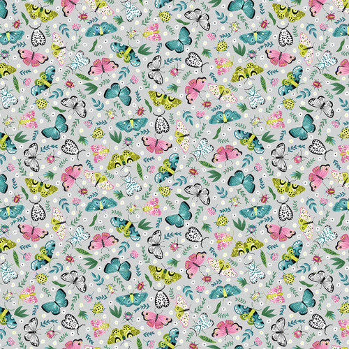 Tropical Menagerie Large Butterflies and Moths Light Gray Sharon Lee Studio E Fabrics Cotton Fabric