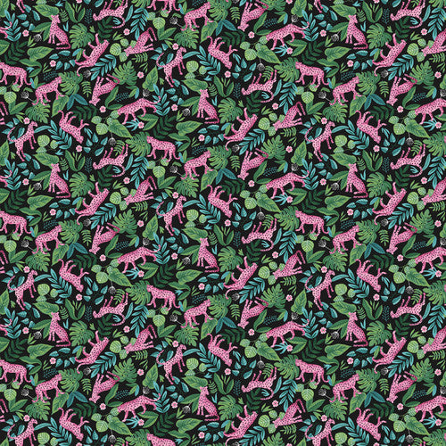 Tropical Menagerie Pink Leopards Black Sharon Lee Studio E Cotton Fabric