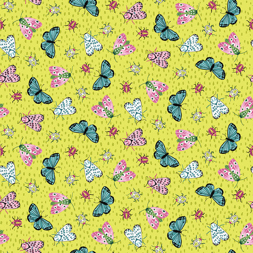 Tropical Menagerie Small Butterflies and Moths Lime Yellow Sharon Lee Studio E Fabrics Cotton Fabric