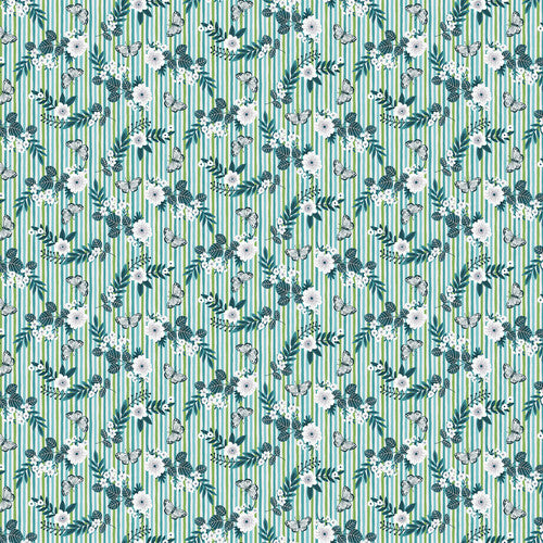 Tropical Menagerie Stripe Floral Aqua Green Sharon Lee Studio E Cotton Fabric