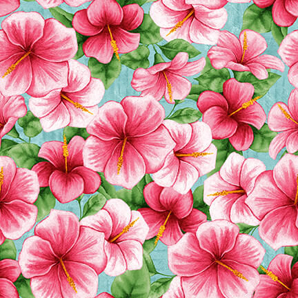 Tropical Vibes Hibiscus Pink Emma Leach Blank Quilting Fabrics Cotton Fabric