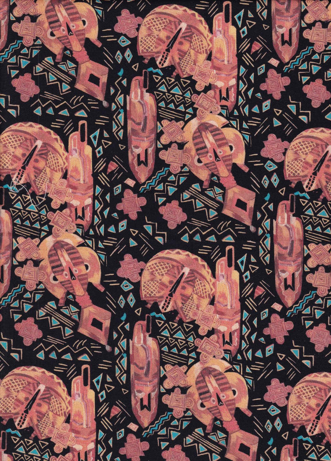 Tropical African Collection Masks Black Dayo Alakija Foust Textiles Cotton Fabric FT-DAC04-01 Black