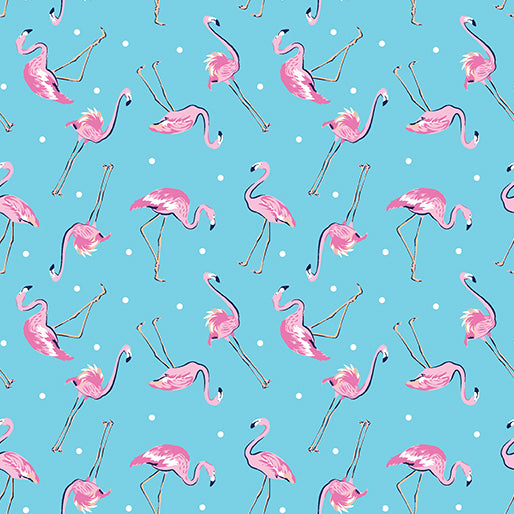 Tropical Splash Flamingo Friends Light Blue Kanvas Studio Benartex Cotton Fabric BE-15184-50 | US Fabric Shop