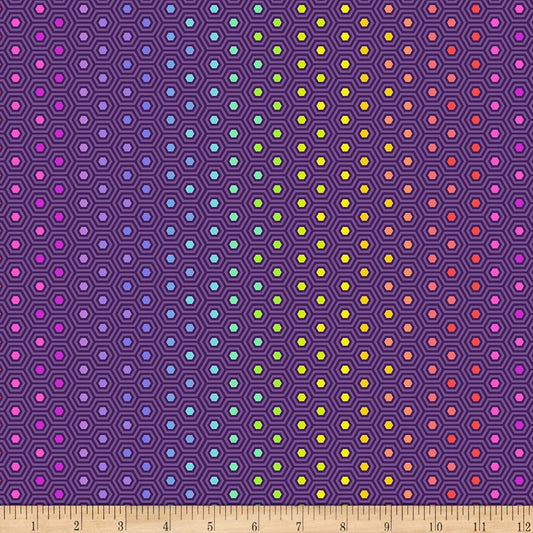 True Colors Hexy Starling Rainbow Purple Tula Pink True Free Spirit Cotton Fabric