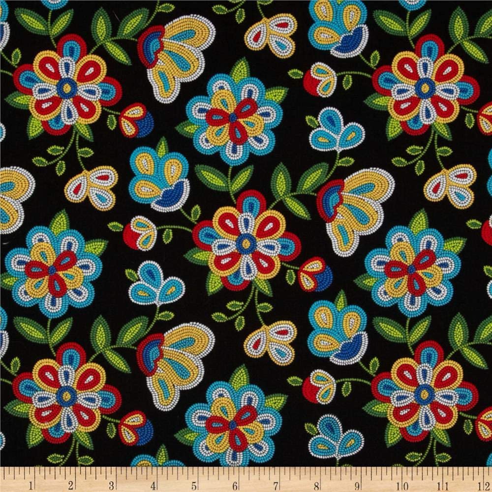 Tucson Beaded Flower Black Elizabeth's Studio Cotton Fabric