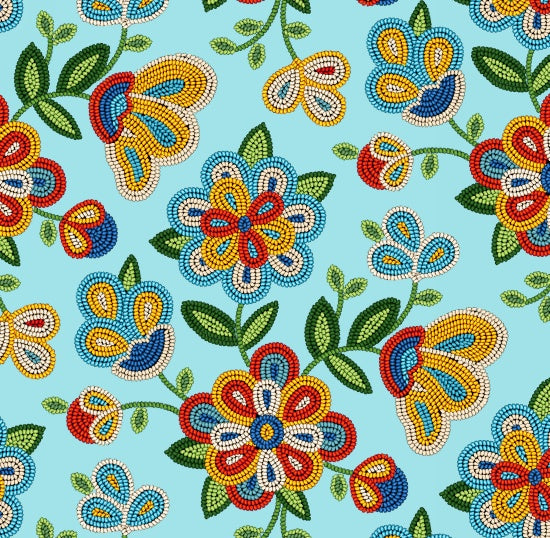 Tucson Beaded Flower Light Turquoise Elizabeth's Studio Cotton Fabric