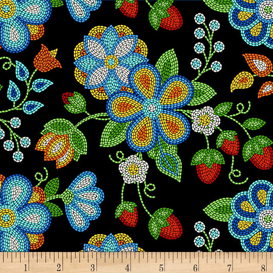 Tucson Beaded Strawberry Black Elizabeth's Studio Cotton Fabric