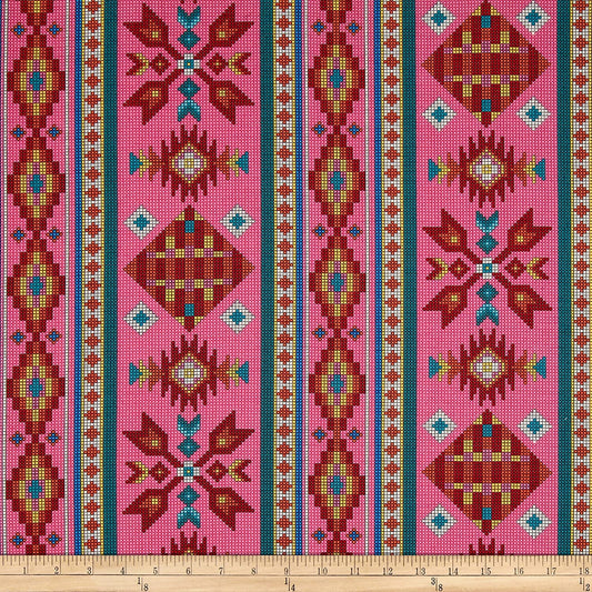 Tucson Beaded Stripe Pink Elizabeth's Studio Cotton Fabric