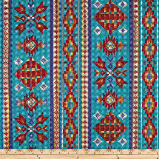 Tucson Beaded Stripe Turquoise Elizabeth's Studio Cotton Fabric