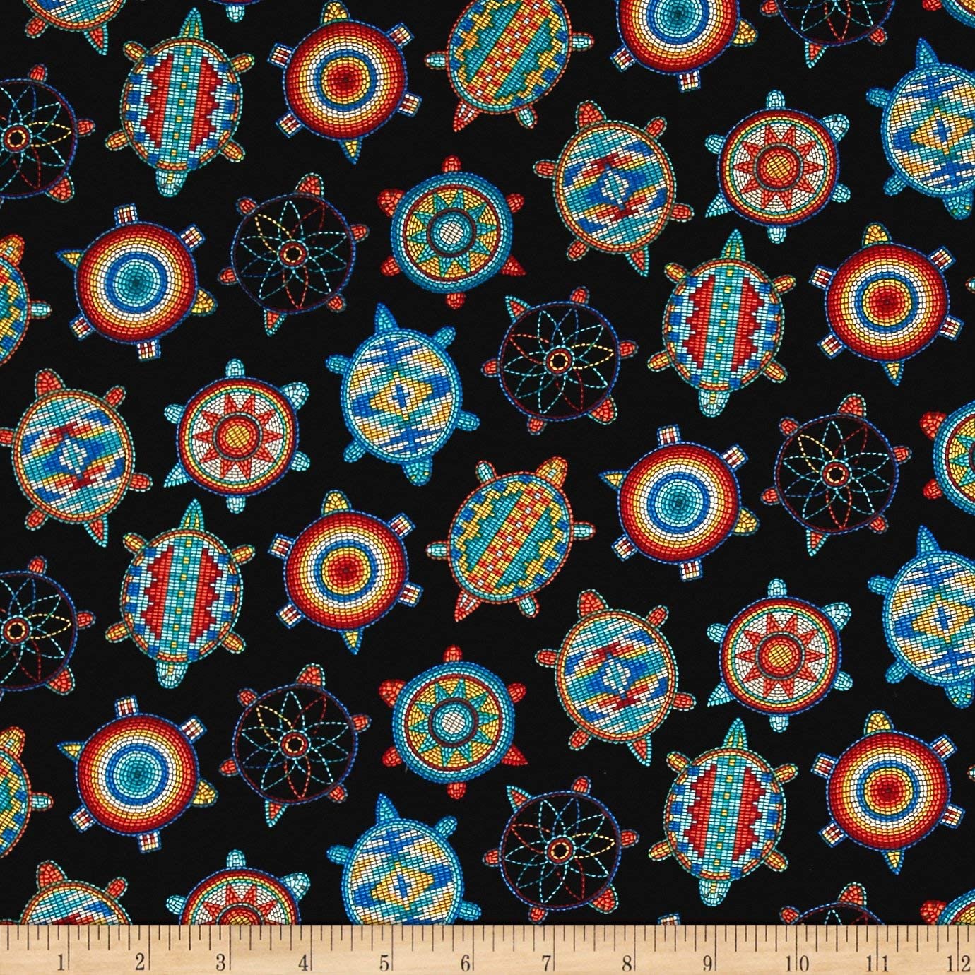 Tucson Beaded Turtles Black Elizabeth's Studio Cotton Fabric