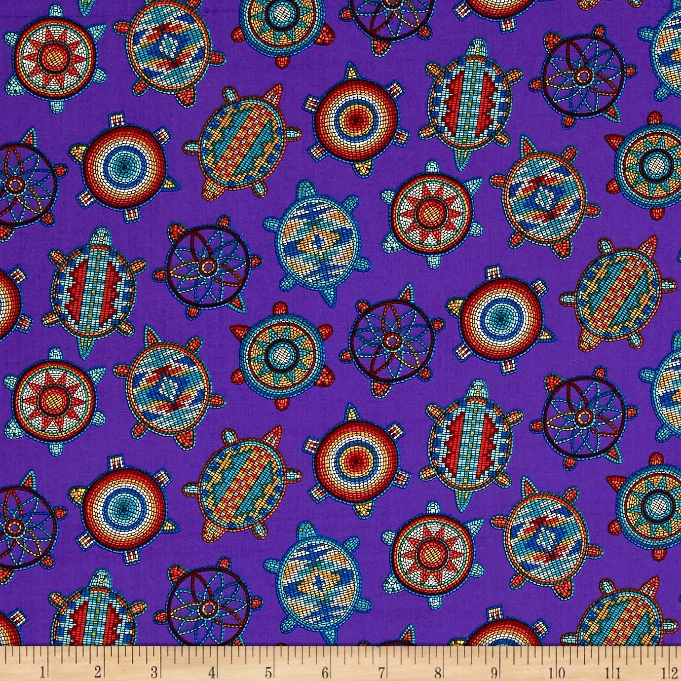 Tucson Beaded Turtles Purple Elizabeth's Studio Cotton Fabric