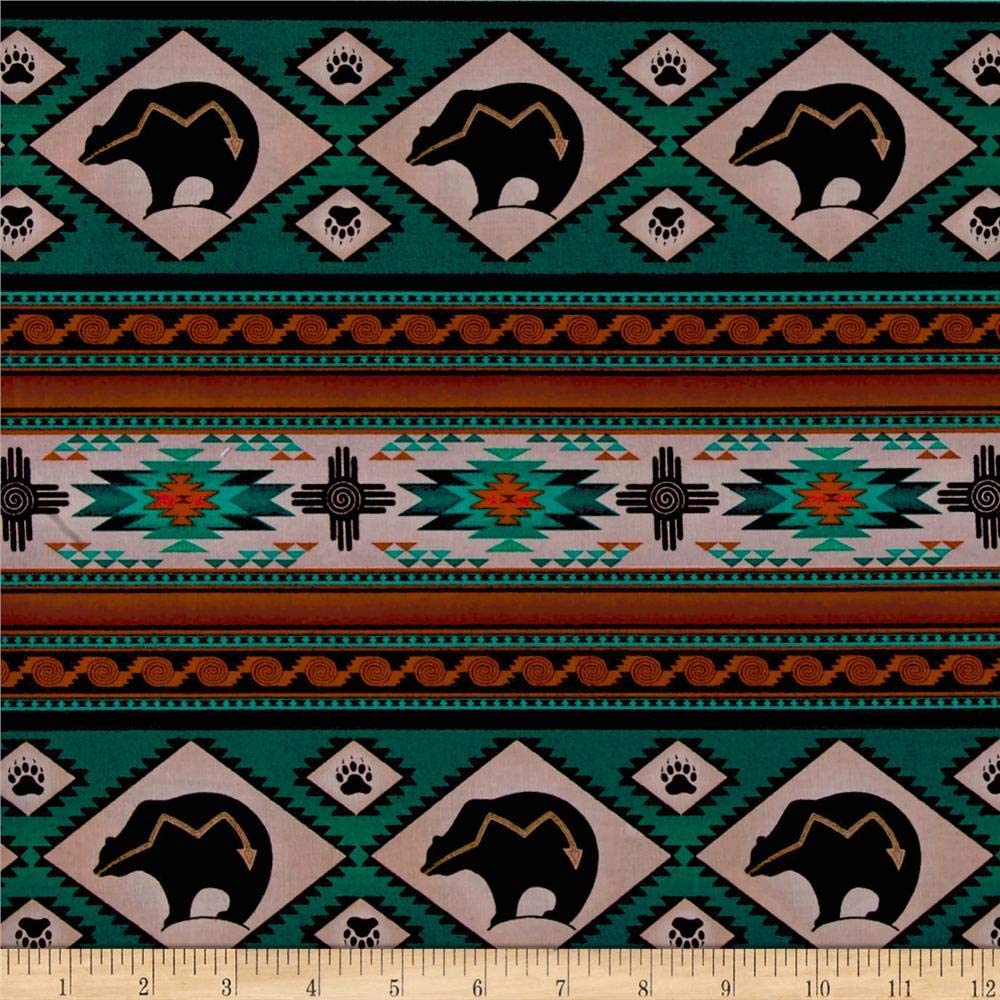 Tucson Western Bear Stripe Turquoise Elizabeth's Studio Cotton Fabric