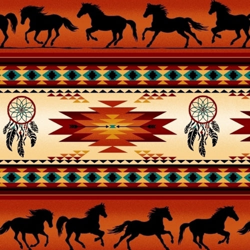 Tucson Horse Dreamcatcher Stripe Terracotta Elizabeth's Studio Cotton Fabric