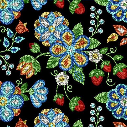 Tucson Beaded Strawberry Black Elizabeth's Studio Cotton CANVAS Fabric ES-C594 Black