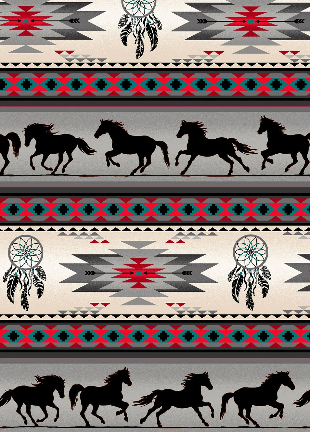 Tucson Horse Stripe Runs Gray Elizabeth's Studio Cotton Fabric ES-497-GRY
