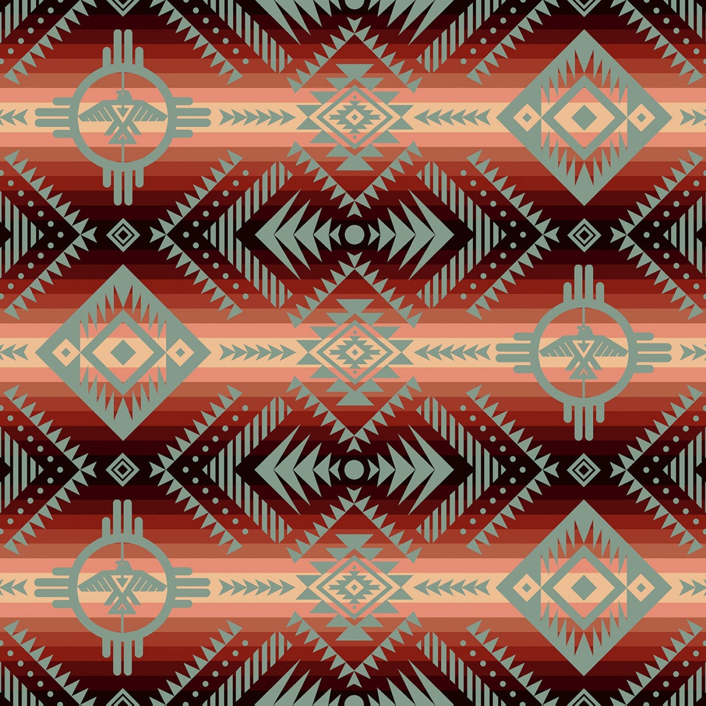 Tucson Thunderbird Maroon Elizabeth's Studio Cotton Fabric ES-647-MAROON