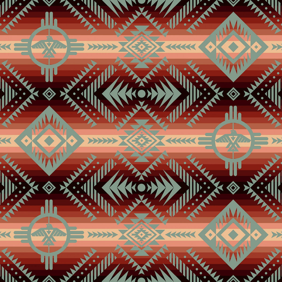 Tucson Thunderbird Maroon Elizabeth's Studio Cotton Fabric ES-647-MAROON | US Fabric Shop