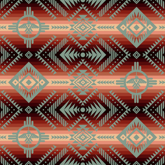 Tucson Thunderbird Maroon Elizabeth's Studio Cotton Fabric ES-647-MAROON