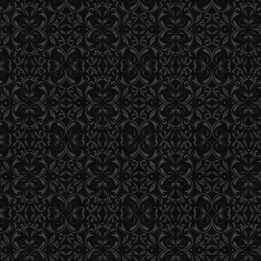 Turkey Time Mirrored Scroll Black Skyline Studio Benartex Cotton Fabric