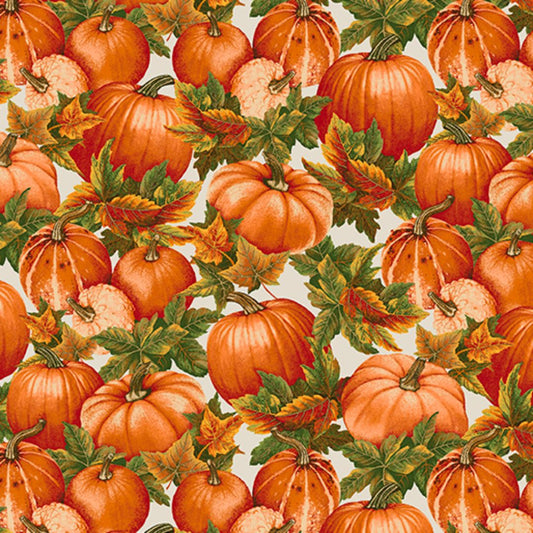 Turkey Time Pumpkin Fields Natural Skyline Studio Benartex Cotton Fabric