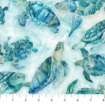 Turtle Bay Turtles Swimming Turquoise Deborah Edwards Melanie Sarma Northcott Cotton Fabric