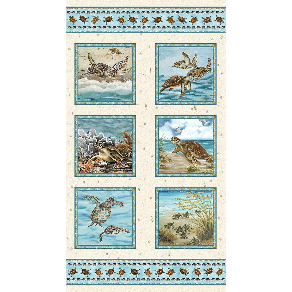 Turtle March Continuous Blocks Panel 24" Cream Lisa Marie Sparling Henry Glass Cotton Fabric