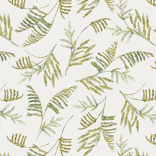 Turtle March Tossed Ferns Cream Lisa Marie Sparling Henry Glass Cotton Fabric