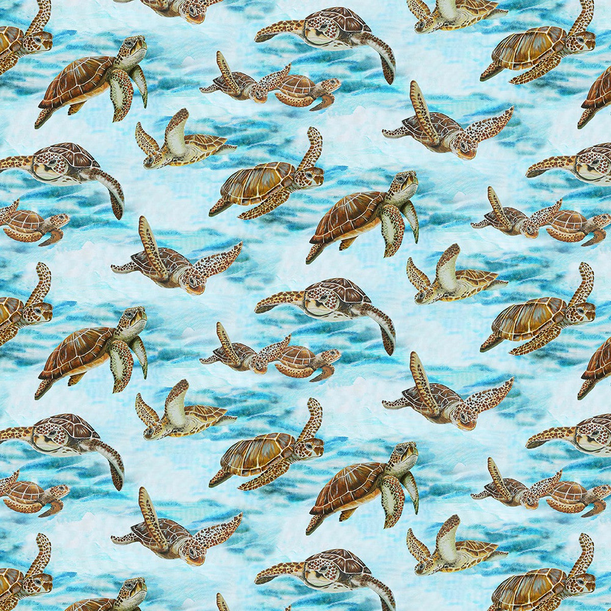 Turtle March Tossed Large Turtles Sky Blue Lisa Marie Sparling Henry Glass Cotton Fabric