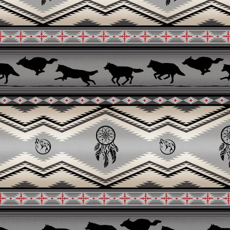 Tucson Wolf Stripe Grey Elizabeth's Studio Cotton Fabric