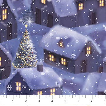 Twas The Night Before Christmas Houses Blue Multi Simon Treadwell Northcott Cotton Fabric