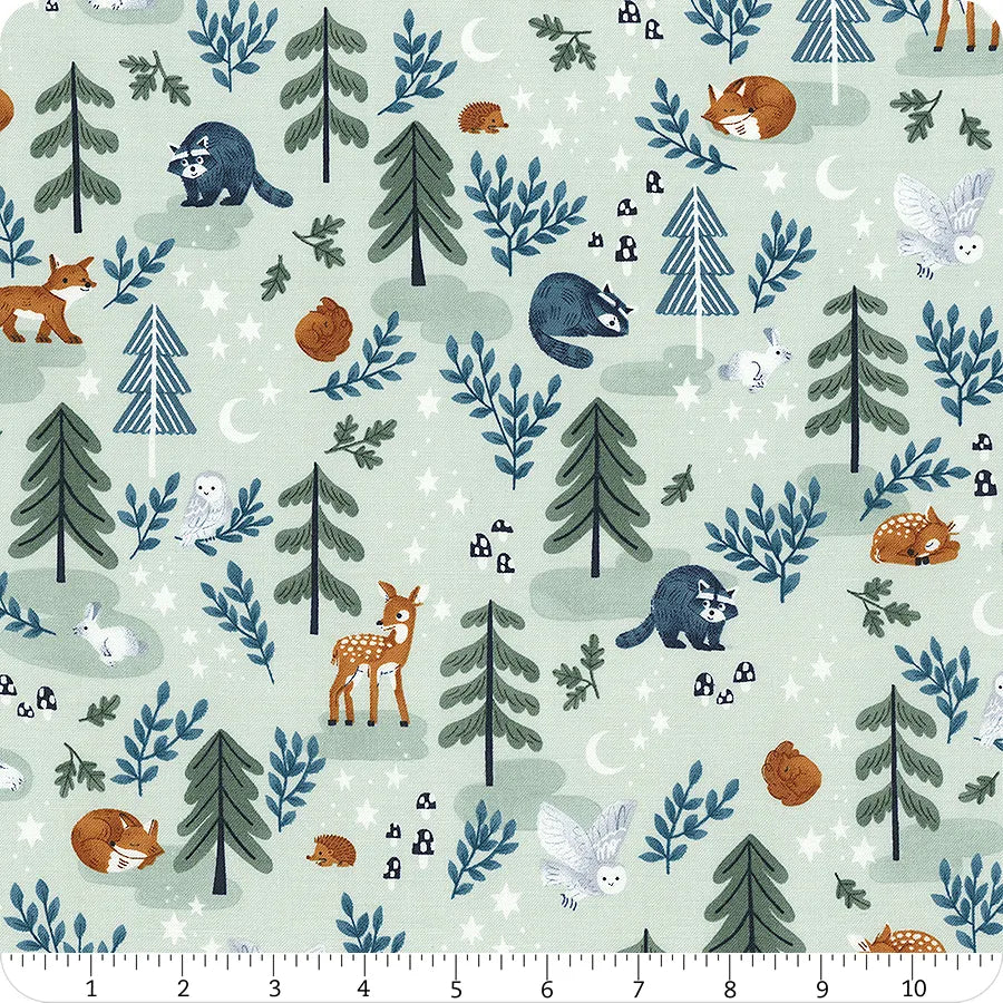 Twilight Creatures Main Animals Trees Plants Stars Mint Green Natalia Juan Abello Riley Blake Designs Cotton