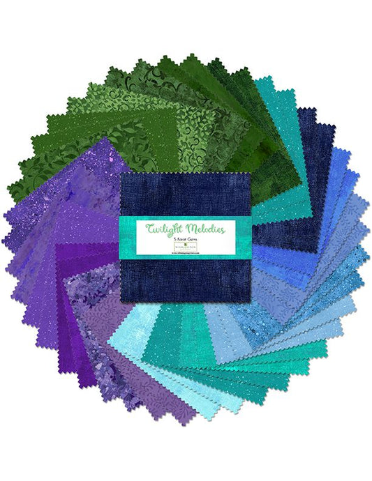 Twilight Melodies 5" Squares Karat Crystals 42pcs Wilmington Prints Cotton Precut Fabric WP-507-154-507